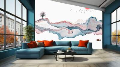 Abstract background ink line decoration painting landscape artistic conception Wall mural