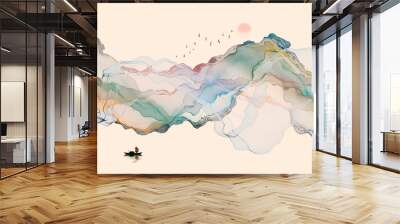 Hand-painted lines, abstract ink landscape decorations, art poster background Wall mural