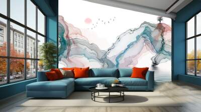 Hand-painted lines, abstract ink landscape decorations, art poster background Wall mural