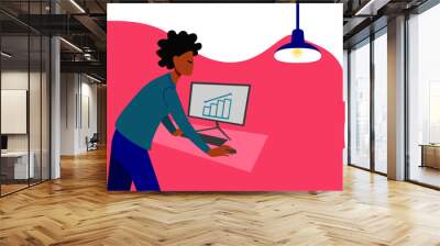 African American black office worker standing, working on computer vector illustration  Wall mural