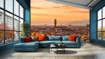 panoramic view of the florence city during golden sunset Wall mural