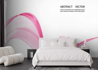 Abstract soft design pattern with pink wavy lines in elegant dynamic style on white background. Pink waves. Wall mural