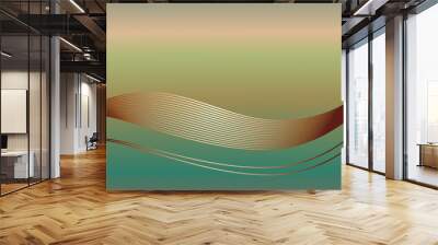 Gradient blue green background with gold wave Wall mural