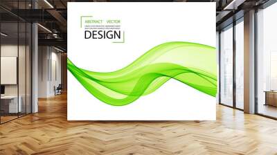 Green waves on a white background, vector abstract background. Wall mural