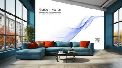 Vector abstract wave background. Blue transparent waves on white background. Wall mural