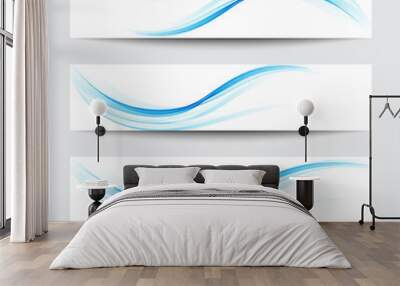 Vector set of abstract blue wavy headers, water flow banners. Wall mural