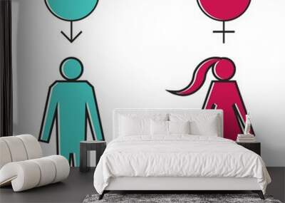 Male and female gender symbol set. Man and woman sign. Template design for restroom; web or mobile app. Wall mural