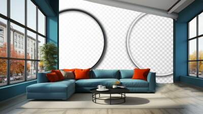 Realistic round frames isolated on transparent background. Metal shiny black and white frame set with shadow. Circular decorative elements for picture, banner, card, poster. 3d vector illustration Wall mural