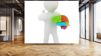 3d people - man with half head, brain and trumb up. saving conce Wall mural