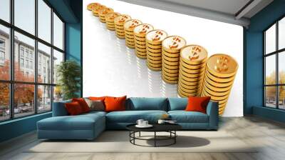 Gold dollar coin stack isolated on white Wall mural