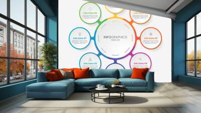 Business minimal Infographics template. 8 steps rounded timeline with options and marketing icons .Vector rounded infographic with eight circle connected elements. Design can be use for presentation. Wall mural