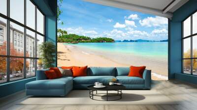 Blue sea, blue sky and paradise tropical beach Wall mural