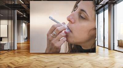 Don't use drugs! Exhausted extremely bad addict girl, smoke joint Wall mural