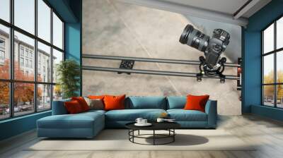 DSLR camera on mini table desktop rail wheel system Wall mural