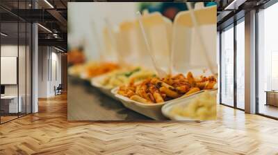 Group of more pasta and spaghetti packages. Fast food restaurant Wall mural