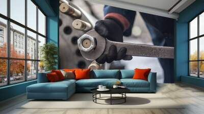 mechanic screws big bolt with large and heavy wrench key Wall mural