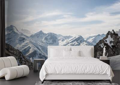 Panoramic view of the mountains / A panoramic view on Alps winter mountains, Les 2 Alpes, France Wall mural