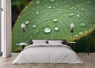  Beautiful leaf texture in nature background rain water on a green 1 Wall mural