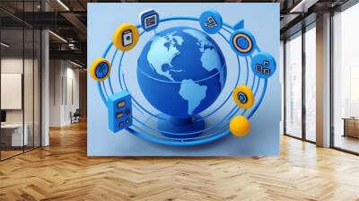 blue globe representing global communication internet and technology 3 Wall mural