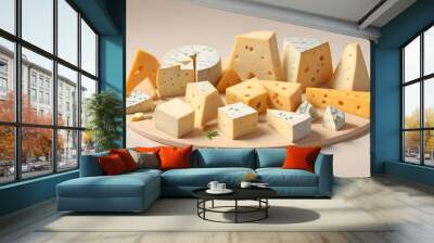 cheeses arranged on a colored surface Wall mural