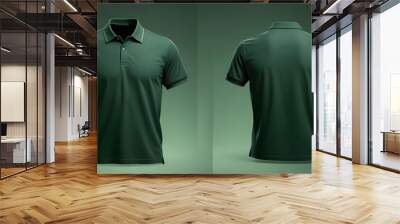 Front and back dark green polo shirt mockup 10 Wall mural