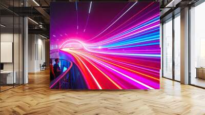 futuristic speed race street digital fiber optic lights Wall mural