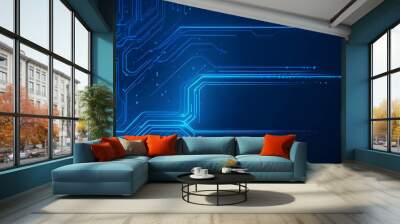 glowing blue circular portal by digital circuit and lines background 3 Wall mural