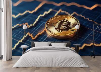 golden bitcoin cryptocurrency coin on a digital stock chart background 4 Wall mural