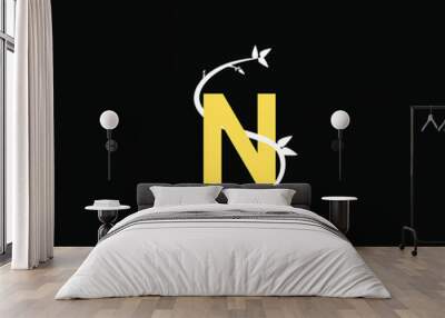 Modern flourish letter N monogram logo with gold color Wall mural