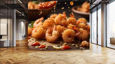 Shrimps sauteed with garlic and tomato sauce and deliciously crunchy spices 2 Wall mural