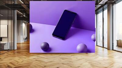 smartphone mock up with a blank screen purple background 2 Wall mural