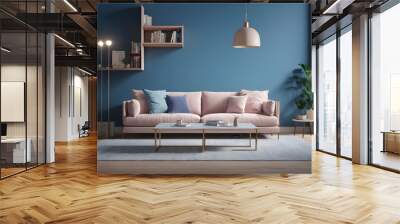 Sofa and book blue wall Scandinavian home interior 3 Wall mural