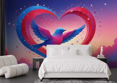 vibrant pink and red heart shape with a blue background 5 Wall mural