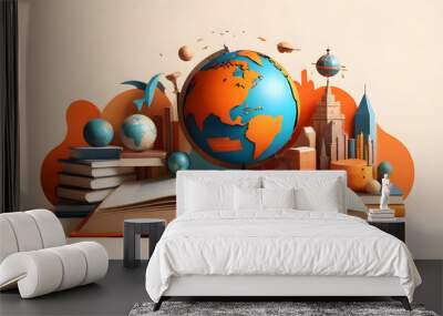 World Book Day a book with a globe 1 Wall mural