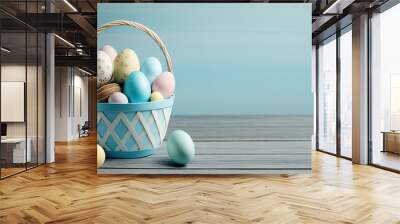 easter eggs in a basket celebration background illustration. Generative ai Wall mural