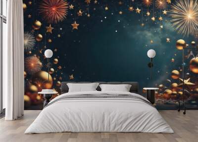 marry christmas and happy new year 2024 background template illustration. copy space, banner. generative ai Wall mural