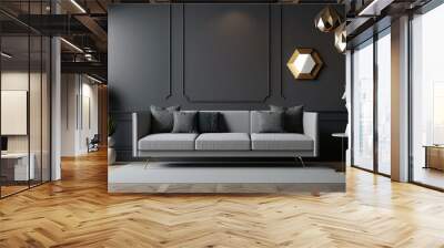 modern Dark matte living room interior simple an clean with empty mock up place on wall. Generative ai Wall mural