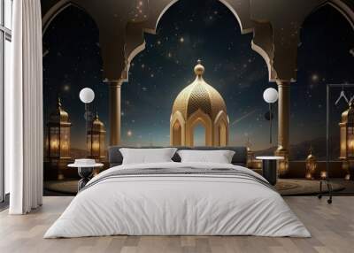 Ramadan decoration background banner illustration template. copy space. Wall mural