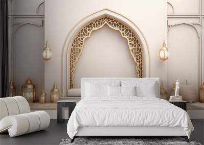 Ramadan decoration banner illustration template with Arabic lantern background.  copy space. Wall mural