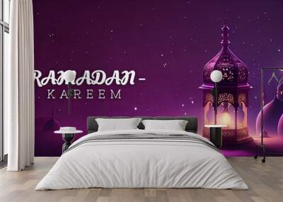 Ramadan Kareem background with mosque and moon. generative Ai Wall mural