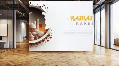 ramadan Kareem copy space background illustration.  Ramadan theme illustration for Greeting card, site, banner, invitation, postcard for muslim holiday. Eid Mubarak Ramadan Kareem. Generative ai Wall mural