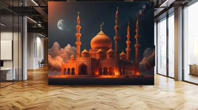 ramadan with beauty mosque  celebration background template illustration. banner, decoration. generative ai Wall mural