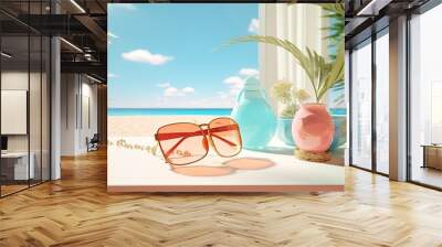 summer vacation decoration with flowers background.  Wall mural