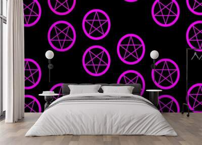 Dark Pink vector background with occult symbols. Wall mural