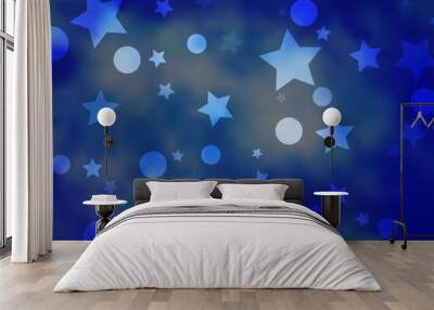 Light BLUE vector pattern with circles, stars. Abstract design in gradient style with bubbles, stars. Design for wallpaper, fabric makers. Wall mural