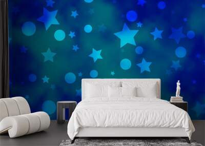 Light BLUE vector pattern with circles, stars. Wall mural