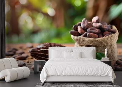 Cocoa Beans in a Burlap Sack Wall mural