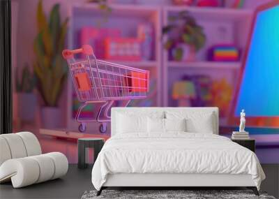 Digital Shopping Cart on Laptop created by ai Wall mural