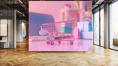 Digital Shopping Cart on Laptop created by ai Wall mural