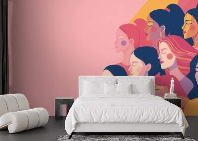 Diverse Women Illustration on Pink Background created by ai Wall mural